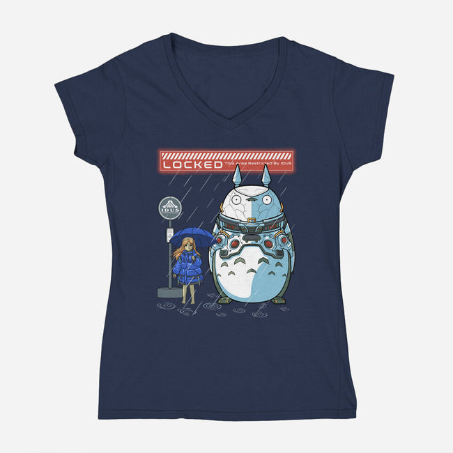 My Cyber Neighbor-Womens-V-Neck-Tee-Astrobot Invention