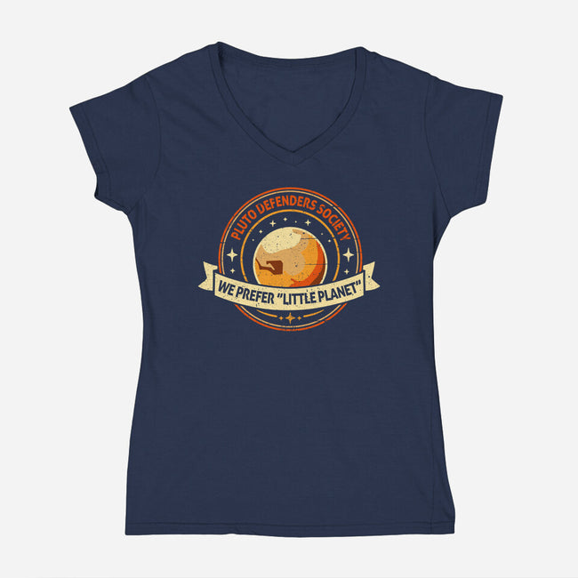 Pluto Defenders Scociety-Womens-V-Neck-Tee-BridgeWalker