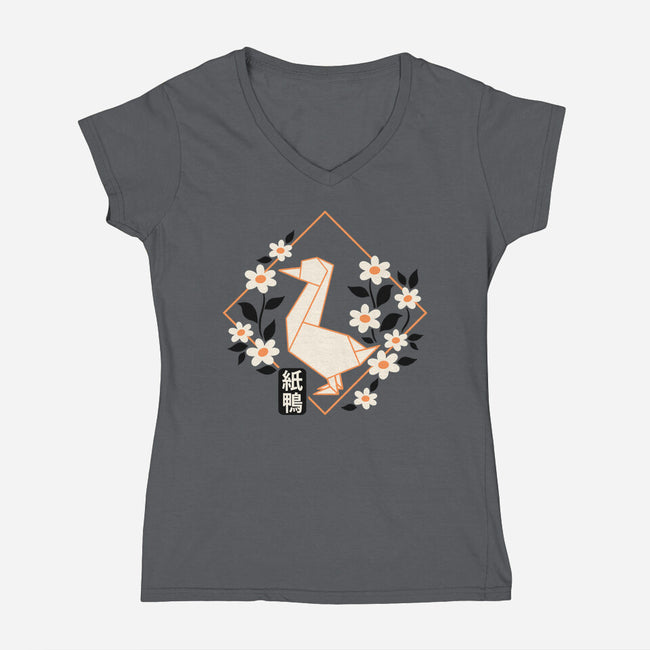 Origami Duck-Womens-V-Neck-Tee-NemiMakeit