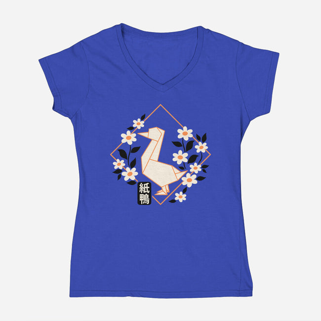 Origami Duck-Womens-V-Neck-Tee-NemiMakeit