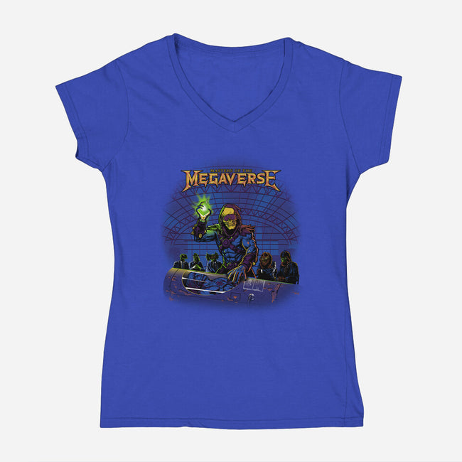 Masters Of The Megaverse-Womens-V-Neck-Tee-Roni Nucleart