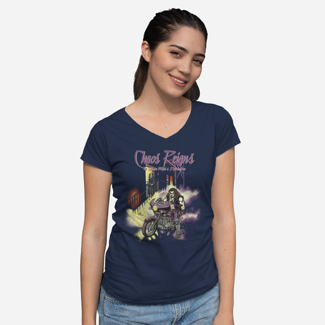 Chaos Reigns-Womens-V-Neck-Tee-Betmac