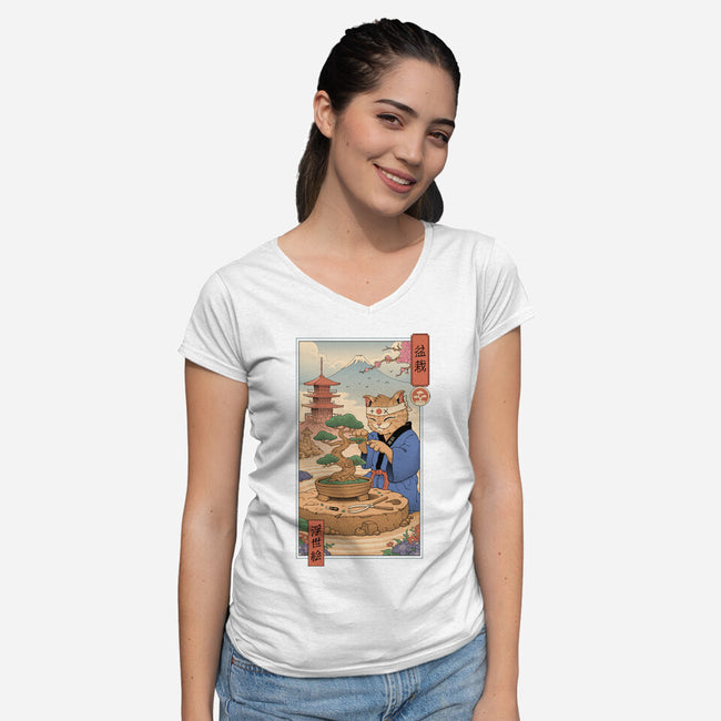 Bonsai Cat Meowster-Womens-V-Neck-Tee-vp021
