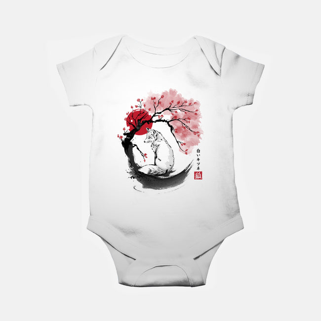 White Kitsune Sumi-e-Baby-Basic-Onesie-DrMonekers