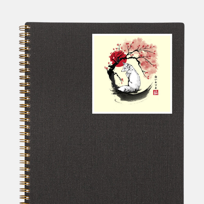 White Kitsune Sumi-e-None-Glossy-Sticker-DrMonekers