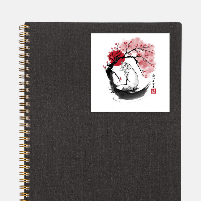 White Kitsune Sumi-e-None-Glossy-Sticker-DrMonekers