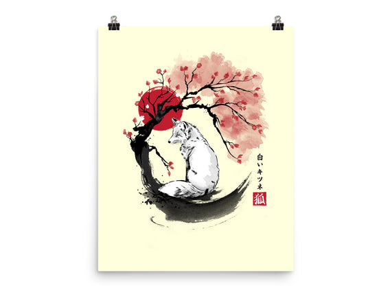 White Kitsune Sumi-e