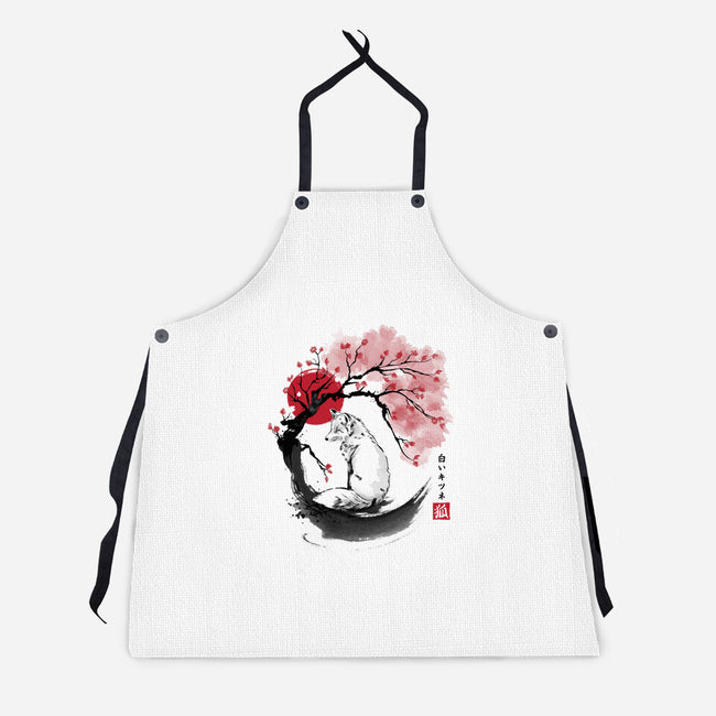 White Kitsune Sumi-e-Unisex-Kitchen-Apron-DrMonekers