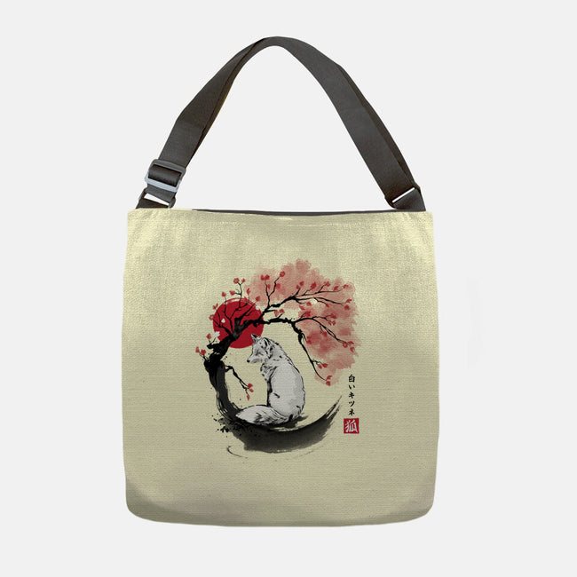 White Kitsune Sumi-e-None-Adjustable Tote-Bag-DrMonekers