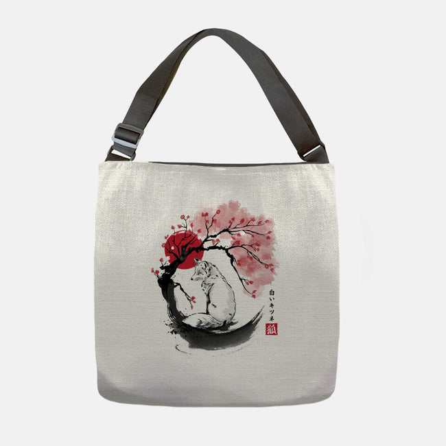 White Kitsune Sumi-e-None-Adjustable Tote-Bag-DrMonekers