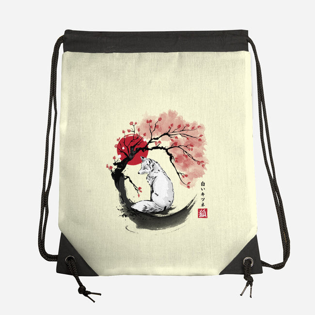 White Kitsune Sumi-e-None-Drawstring-Bag-DrMonekers