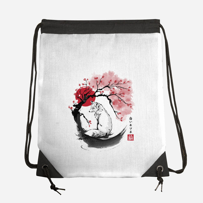 White Kitsune Sumi-e-None-Drawstring-Bag-DrMonekers