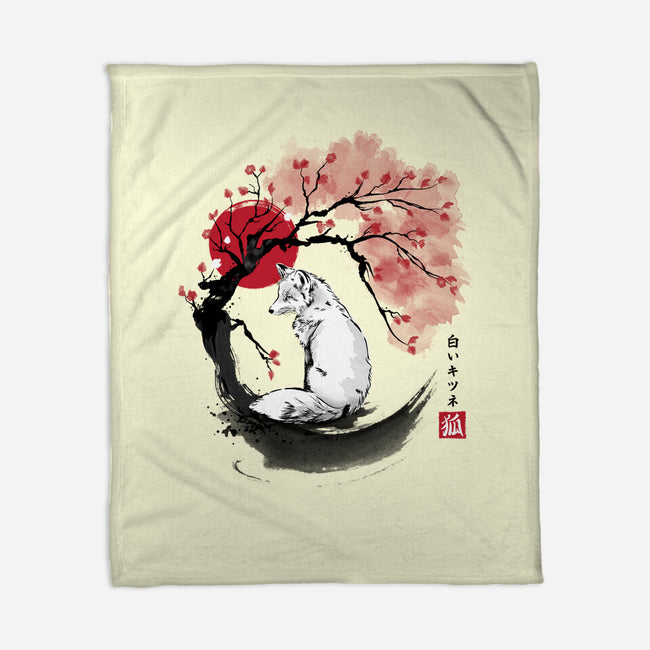 White Kitsune Sumi-e-None-Fleece-Blanket-DrMonekers