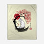 White Kitsune Sumi-e-None-Fleece-Blanket-DrMonekers