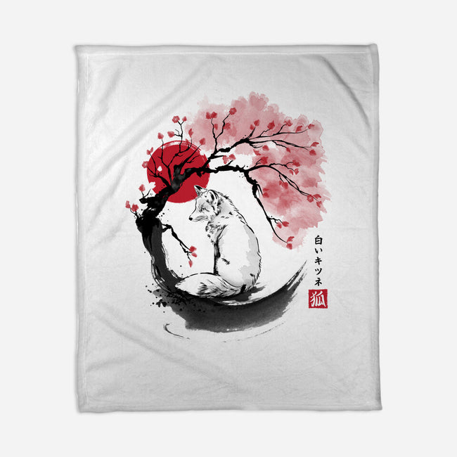 White Kitsune Sumi-e-None-Fleece-Blanket-DrMonekers