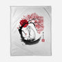 White Kitsune Sumi-e-None-Fleece-Blanket-DrMonekers