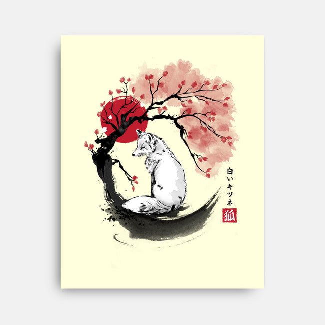 White Kitsune Sumi-e-None-Stretched-Canvas-DrMonekers