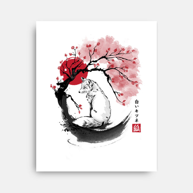 White Kitsune Sumi-e-None-Stretched-Canvas-DrMonekers
