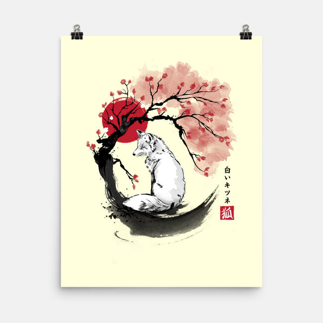 White Kitsune Sumi-e-None-Matte-Poster-DrMonekers