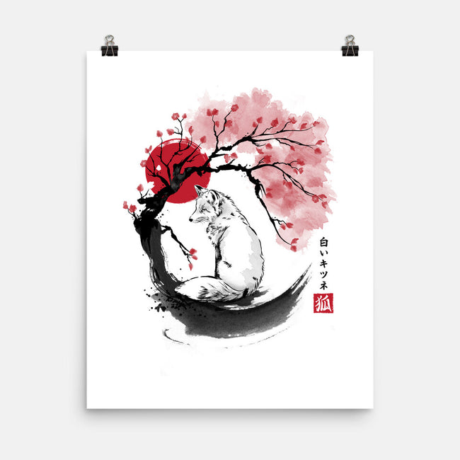 White Kitsune Sumi-e-None-Matte-Poster-DrMonekers
