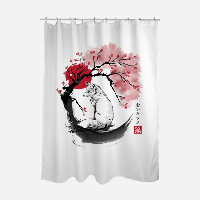 White Kitsune Sumi-e-None-Polyester-Shower Curtain-DrMonekers