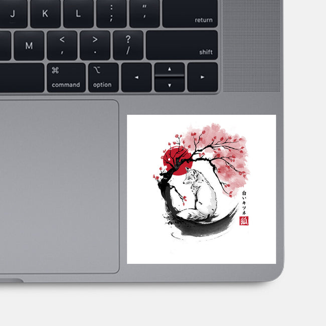 White Kitsune Sumi-e-None-Glossy-Sticker-DrMonekers
