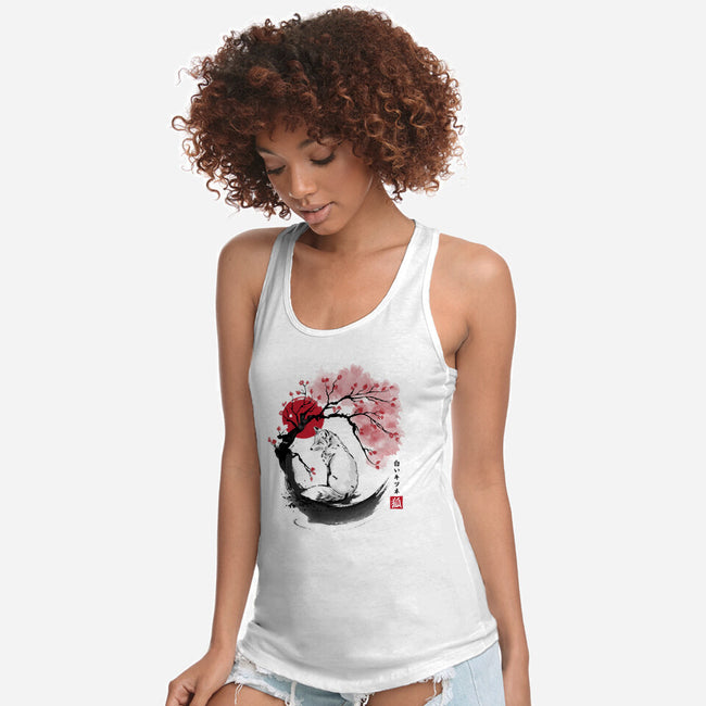White Kitsune Sumi-e-Womens-Racerback-Tank-DrMonekers
