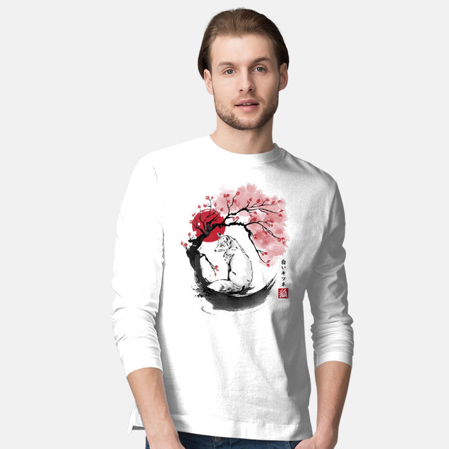 White Kitsune Sumi-e-Mens-Long Sleeved-Tee-DrMonekers