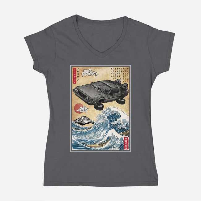 Time Machine Woodblock-Womens-V-Neck-Tee-DrMonekers