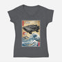Time Machine Woodblock-Womens-V-Neck-Tee-DrMonekers