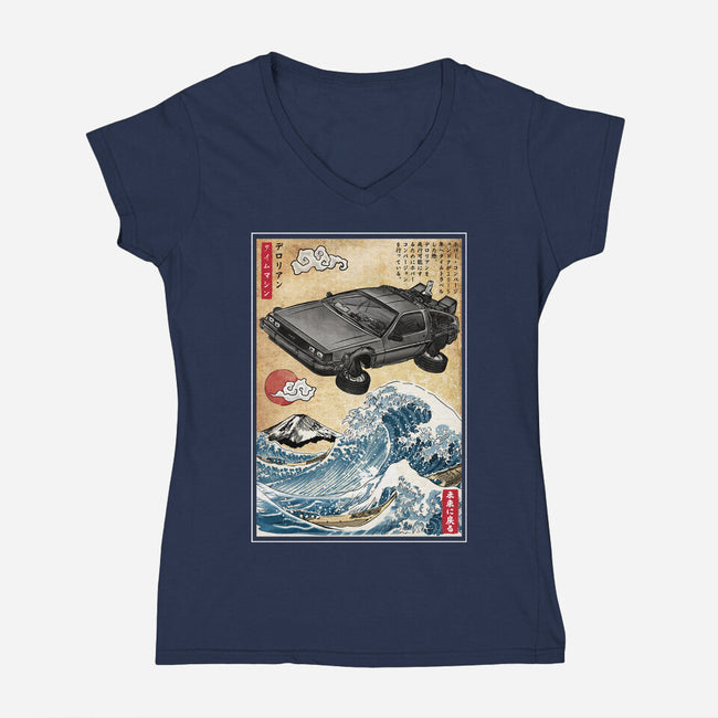 Time Machine Woodblock-Womens-V-Neck-Tee-DrMonekers