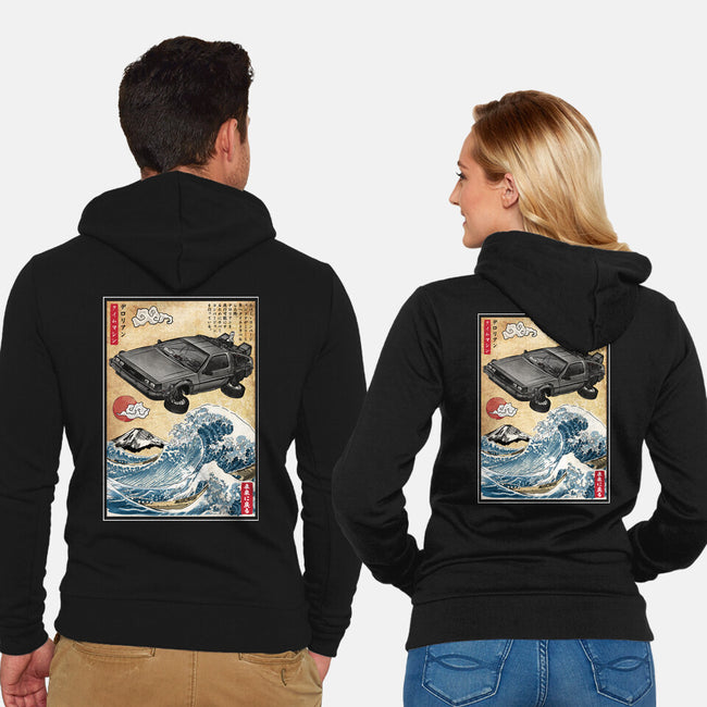 Time Machine Woodblock-Unisex-Zip-Up-Sweatshirt-DrMonekers