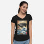 Time Machine Woodblock-Womens-V-Neck-Tee-DrMonekers