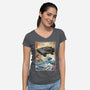 Time Machine Woodblock-Womens-V-Neck-Tee-DrMonekers