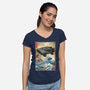 Time Machine Woodblock-Womens-V-Neck-Tee-DrMonekers