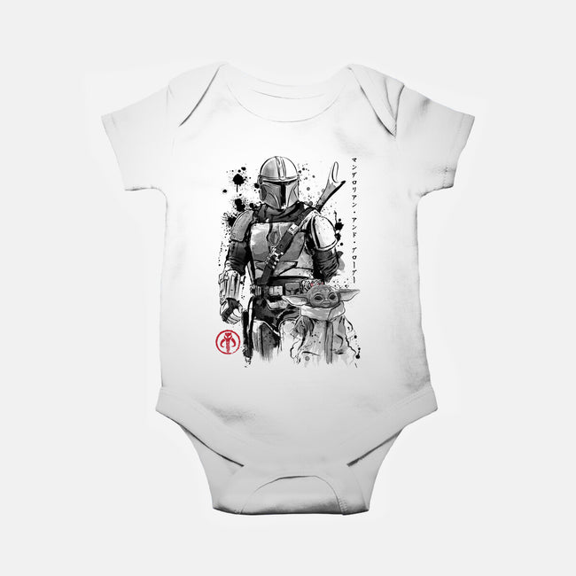 The Bounty Hunter And The Child Sumi-e-Baby-Basic-Onesie-DrMonekers