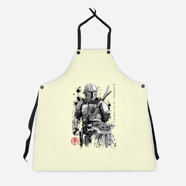 The Bounty Hunter And The Child Sumi-e-Unisex-Kitchen-Apron-DrMonekers