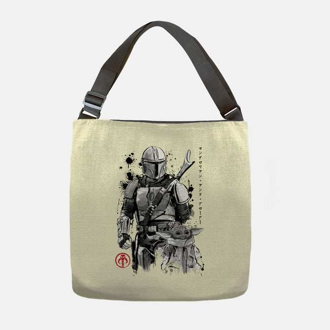 The Bounty Hunter And The Child Sumi-e-None-Adjustable Tote-Bag-DrMonekers