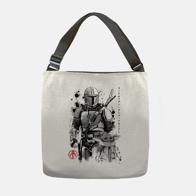 The Bounty Hunter And The Child Sumi-e-None-Adjustable Tote-Bag-DrMonekers
