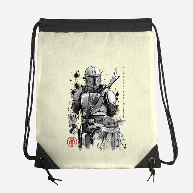 The Bounty Hunter And The Child Sumi-e-None-Drawstring-Bag-DrMonekers