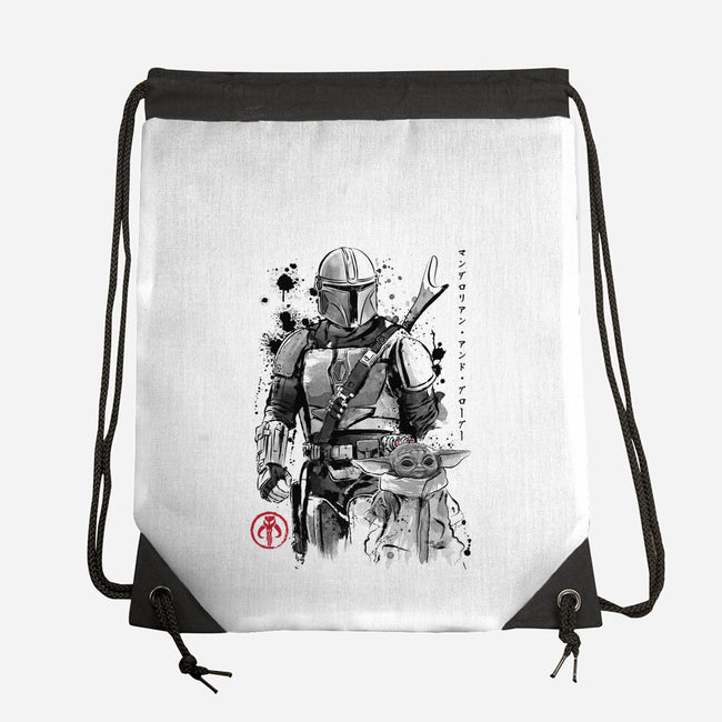 The Bounty Hunter And The Child Sumi-e-None-Drawstring-Bag-DrMonekers