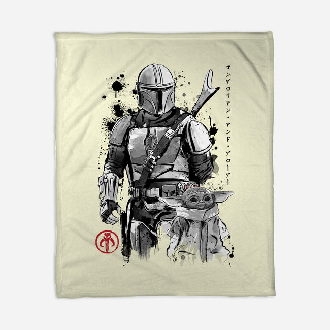 The Bounty Hunter And The Child Sumi-e-None-Fleece-Blanket-DrMonekers