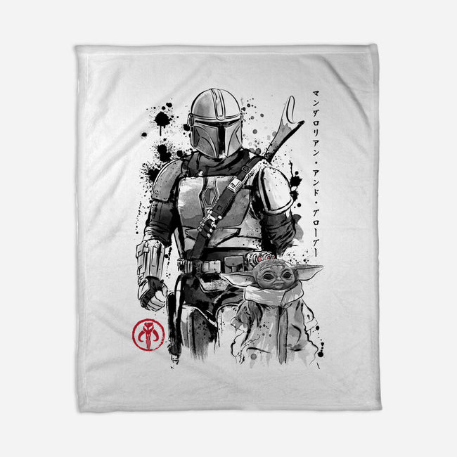 The Bounty Hunter And The Child Sumi-e-None-Fleece-Blanket-DrMonekers