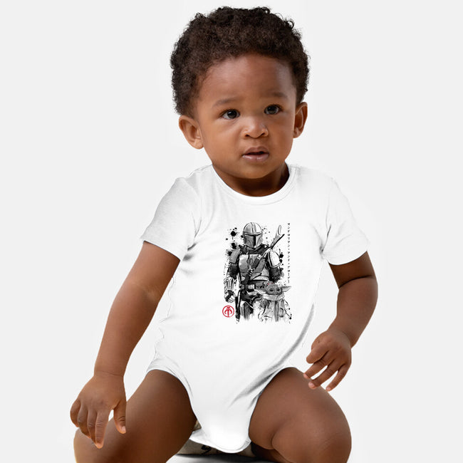 The Bounty Hunter And The Child Sumi-e-Baby-Basic-Onesie-DrMonekers