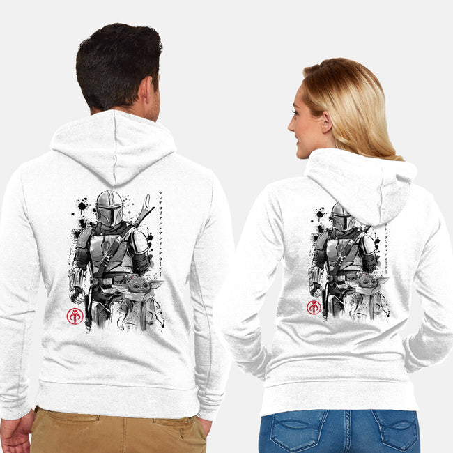 The Bounty Hunter And The Child Sumi-e-Unisex-Zip-Up-Sweatshirt-DrMonekers