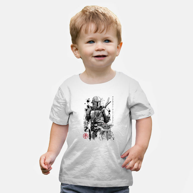 The Bounty Hunter And The Child Sumi-e-Baby-Basic-Tee-DrMonekers