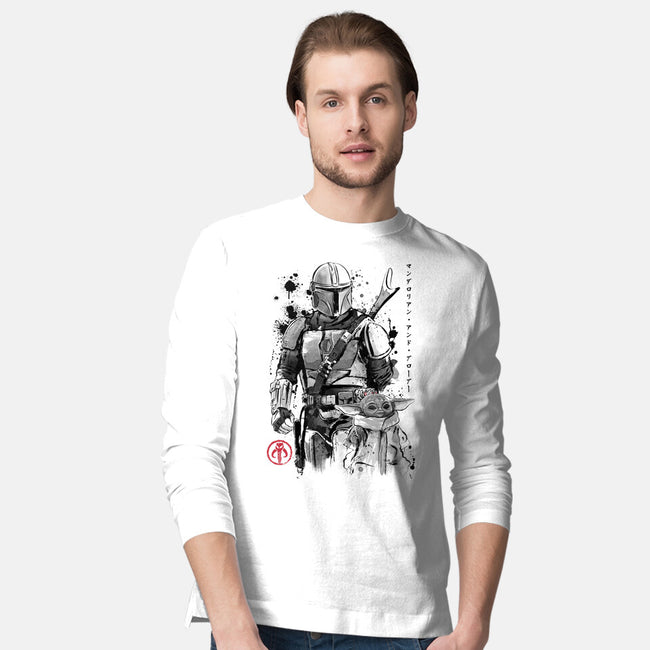The Bounty Hunter And The Child Sumi-e-Mens-Long Sleeved-Tee-DrMonekers