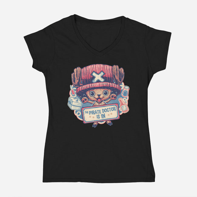 The Pirate Doctor Is In-Womens-V-Neck-Tee-glitchygorilla