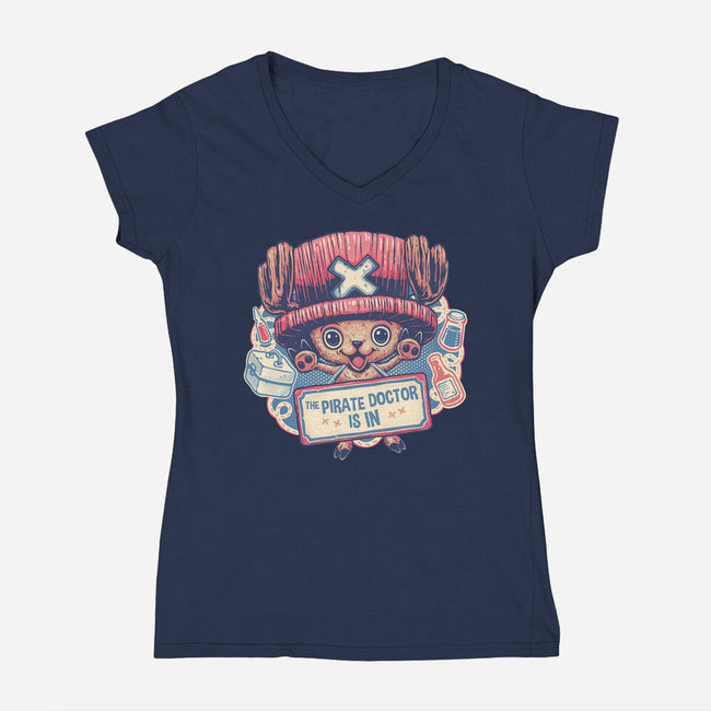 The Pirate Doctor Is In-Womens-V-Neck-Tee-glitchygorilla