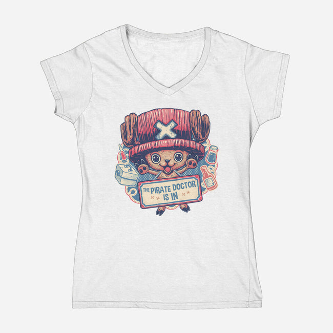 The Pirate Doctor Is In-Womens-V-Neck-Tee-glitchygorilla